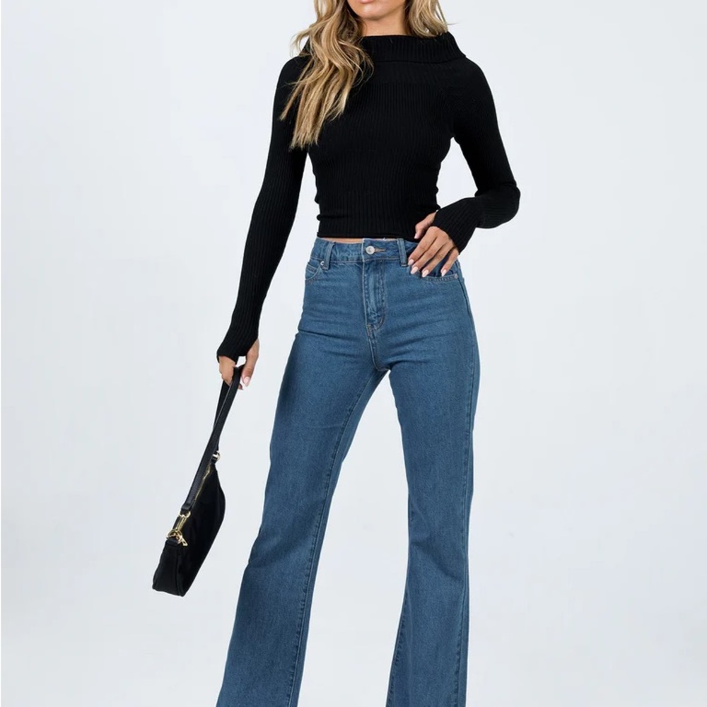 Princess Polly Blue Flare Wide Leg Jeans